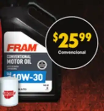 Advance Auto Parts 5 cuartos de aceite de motor convencional fram + 1 filtro de aceite fram drive o carquest standard offer