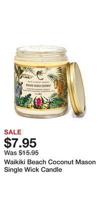 Bath & Body Works Waikiki beach coconut mason single wick candle offer