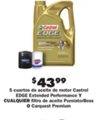 Advance Auto Parts 5 cuartos de aceite de motor castrol edge extended performance y cualquier filtro de aceite purolatorboss o carquest premium offer