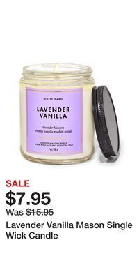 Bath & Body Works Lavender vanilla mason single wick candle offer