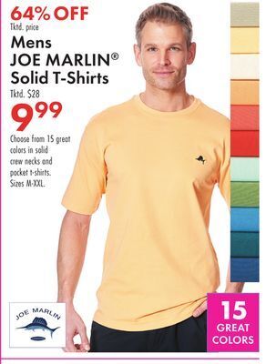 Boscov's Mens joe marlin® solid t-shirts offer