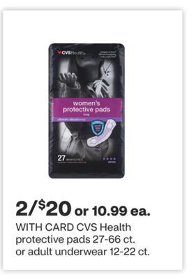 CVS Cvs health protective pads 27-66 ct. or adult underwear 12-22 ct. offer