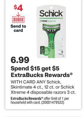 CVS Any schick, skintimate 4 ct., 12 ct. or schick xtreme 4 disposable razors 3 ct offer