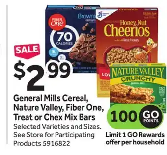 Stop&Shop General mills cereal, nature valley, fiber one, treat or chex mix bars offer