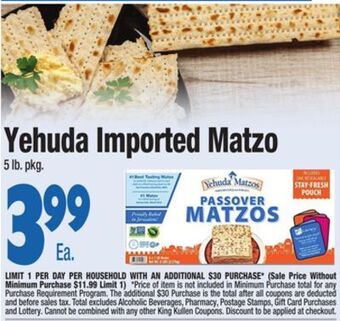 King Kullen Yehuda imported matzo offer