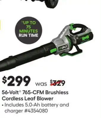 Lowe's 56-voltg 765-cfm brushless cordless leaf blower offer