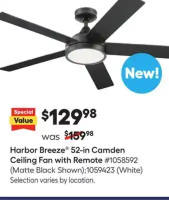 Lowe's Harbor breeze® 52-in camden ceiling fan with remote offer