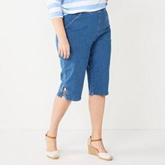 Kohl's Plus size croft & barrow® lattice-hem pull-on mid-rise skimmer jeans offer