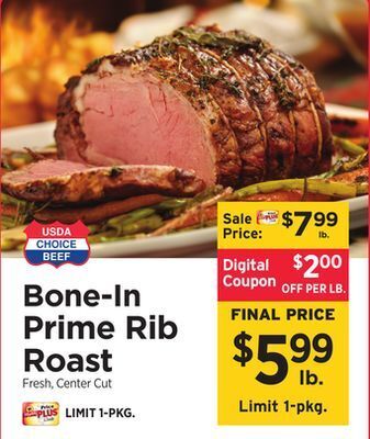 ShopRite Bone-in prime rib roast offer