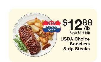 Fairway Store Market Usda Choice Boneless Strip Steaks offer