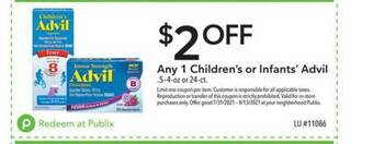Publix Any 1 Children's Or Infants' Advil offer