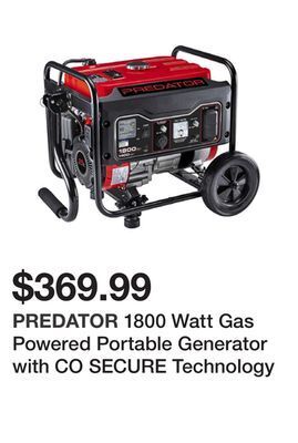 Harbor Freight Tools 1800 watt gas powered portable generator with co secure technology offer