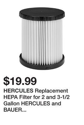 Harbor Freight Tools Replacement hepa filter for 2 and 3-1/2 gallon hercules and bauer vacuums offer