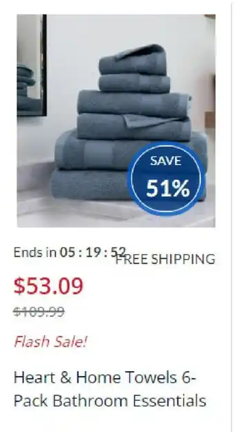 Sears Heart & Home Towels 6-Pack Bathroom Essentials offer