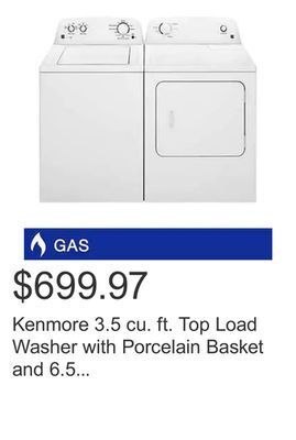 Costco Kenmore 3.5 cu. ft. top load washer with porcelain basket and 6.5 cu. ft. gas dryer with wrinkle guard offer