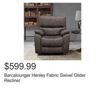 Costco Barcalounger henley fabric swivel glider recliner offer