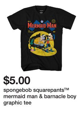 Five Below Spongebob squarepants™ mermaid man & barnacle boy graphic tee offer