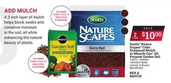 Ace Hardware Scotts® nature scapes® color enhanced mulch or miracle-gro® all purpose garden soil offer