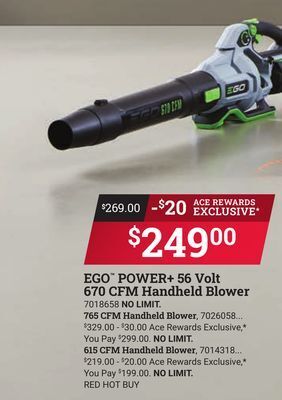 Ace Hardware Ego™ power + 56 volt 670 cfm handheld blower offer