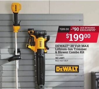 Ace Hardware Dewalt® 20 volt max lithium-ion trimmer & blower combo kit offer