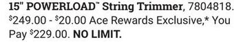 Ace Hardware 15 powerload™ string trimmer offer