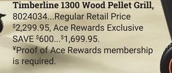 Ace Hardware Timberline 1300 wood pellet grill offer
