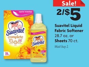 Family Dollar Suavitel liquid fabric softener 28.7 oz. or sheets 70 ct. offer