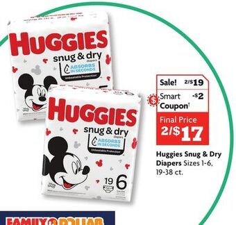 Family Dollar Huggies snug & dry diapers offer