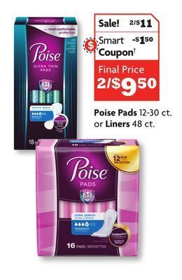 Family Dollar Poise pads 12-30 ct. or liners 48 ct. offer