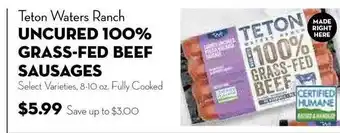 Bristol Farms Teton Waters Ranch Uncured 100% Grass-Fed Beef Sausages offer