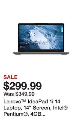 Office Depot Lenovo™ ideapad 1i 14 laptop, 14 screen, intel® pentium®, 4gb memory, 128gb emmc storage, wi-fi 6, windows® 11, 82lv003wus offer