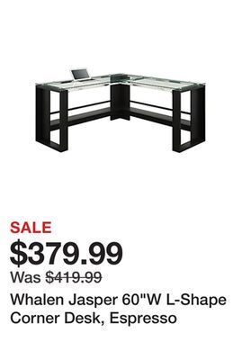 Office Depot Whalen jasper 60w l-shape corner desk, espresso offer