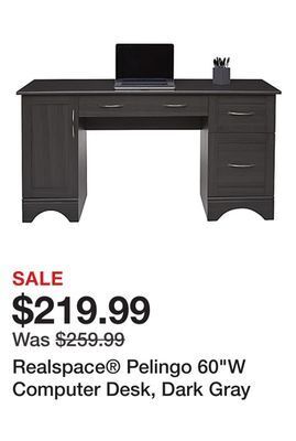 Office Depot Realspace® pelingo 60w computer desk, dark gray offer