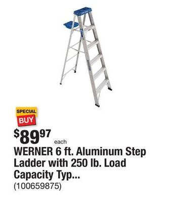 The Home Depot Werner 6 ft. aluminum step ladder with 250 lb. load capacity type i duty rating offer