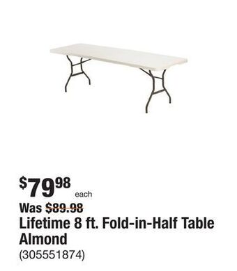 The Home Depot Lifetime 8 ft. fold-in-half table almond offer