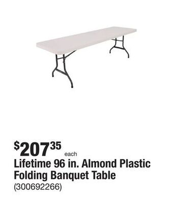 The Home Depot Lifetime 96 in. almond plastic folding banquet table offer