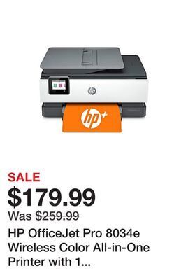 Office Depot Hp officejet pro 8034e wireless color all-in-one printer with 1 full year instant ink with hp+ (1l0j0a) offer