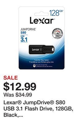 Office Depot Lexar® jumpdrive® s80 usb 3.1 flash drive, 128gb, black, ljds80-128bnbnu offer