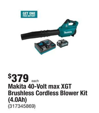 The Home Depot Makita 40-volt max xgt brushless cordless blower kit (4.0ah) offer