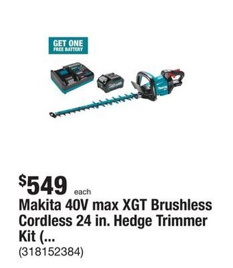 The Home Depot Makita 40v max xgt brushless cordless 24 in. hedge trimmer kit (4.0ah) offer