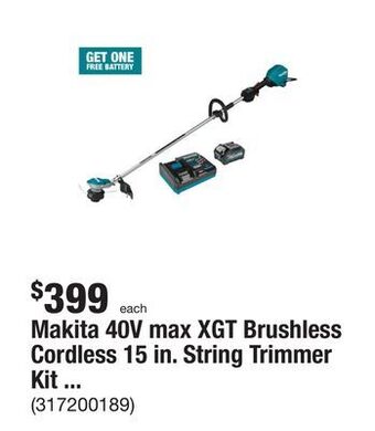 The Home Depot Makita 40v max xgt brushless cordless 15 in. string trimmer kit (4.0 ah) offer
