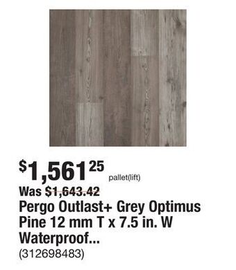The Home Depot Pergo outlast+ grey optimus pine 12 mm t x 7.5 in. w waterproof laminate wood flooring (549.6 sqft/pallet) offer