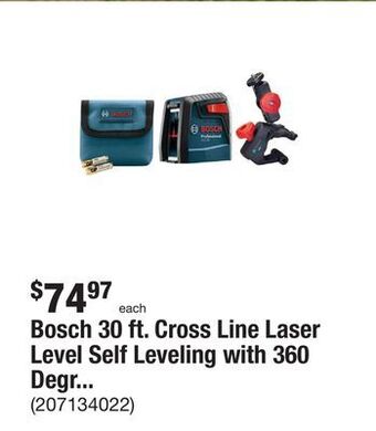 The Home Depot Bosch 30 ft. cross line laser level self leveling with 360 degree flexible mounting device and carrying pouch offer