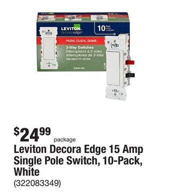 The Home Depot Leviton decora edge 15 amp single pole switch, 10-pack, white offer