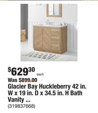The Home Depot Glacier bay huckleberry 42 in. w x 19 in. d x 34.5 in. h bath vanity in weathered tan with white cultured marble top offer