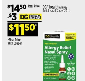 Dollar General Dg® health allergy relief nasal spray offer