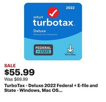 Best Buy Turbotax - deluxe 2022 federal + e-file and state - windows, mac os [digital] offer