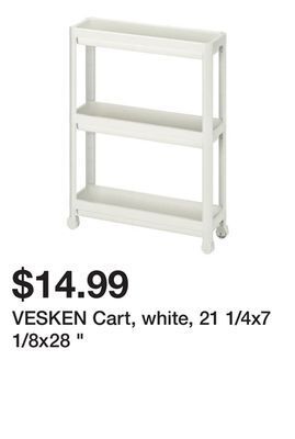 Ikea Vesken cart, white, 21 1/4x7 1/8x28 offer