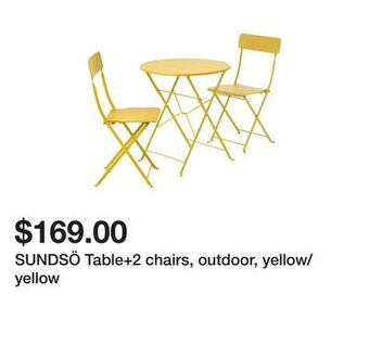 Ikea Sundsö table+2 chairs, outdoor, yellow/yellow offer
