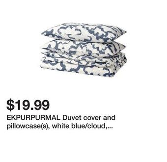 Ikea Ekpurpurmal duvet cover and pillowcase(s), white blue/cloud, full/queen (double/queen) offer